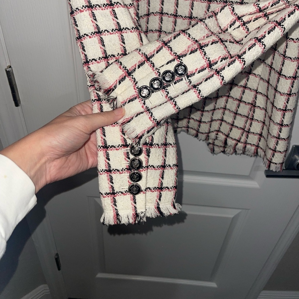 VERONICA BEARD Taja Dickey Double Breasted Cotton Red White Tweed Blazer $570 4 - Picture 8 of 13